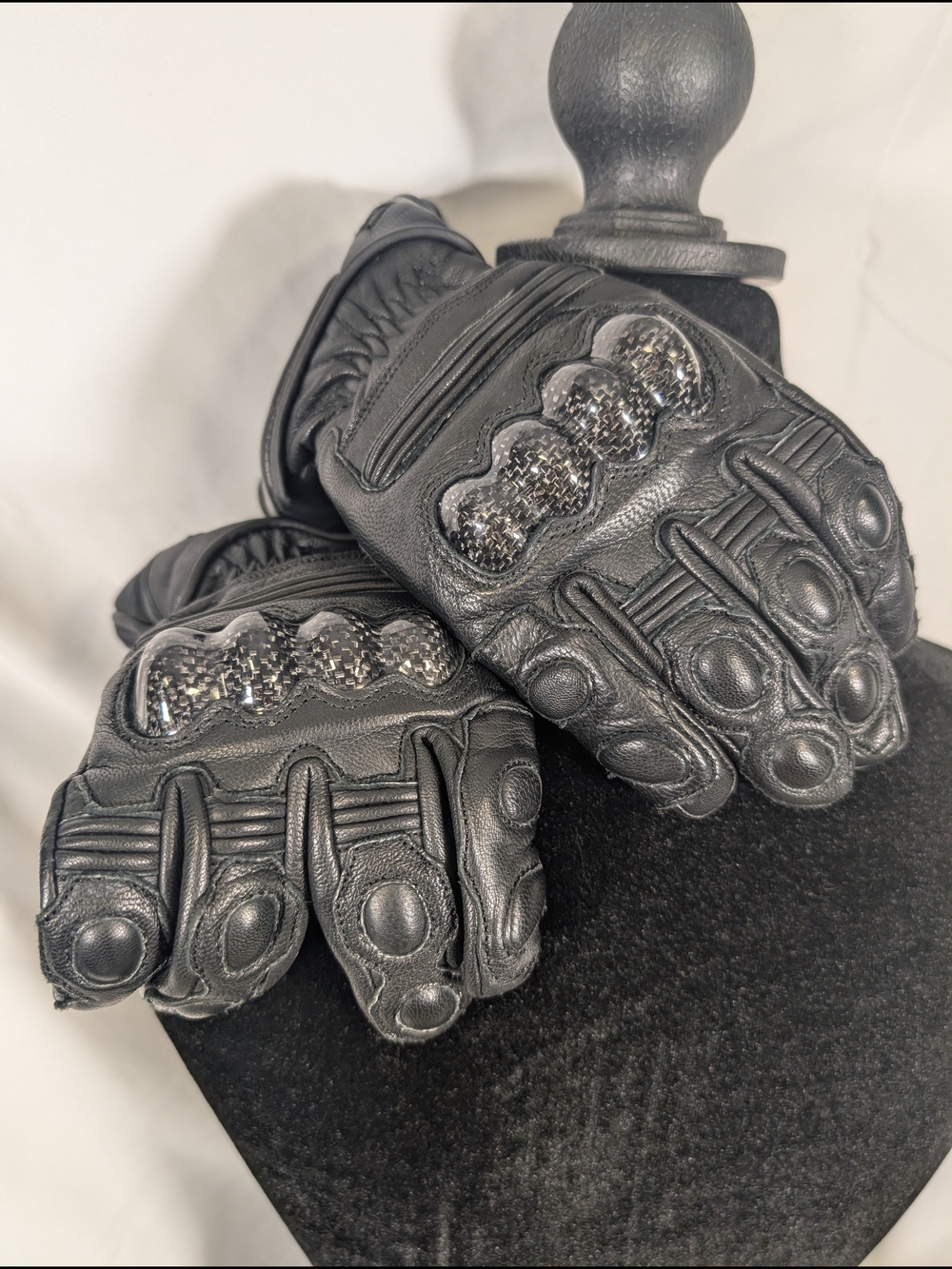 Black Leather Protective Riding Gloves